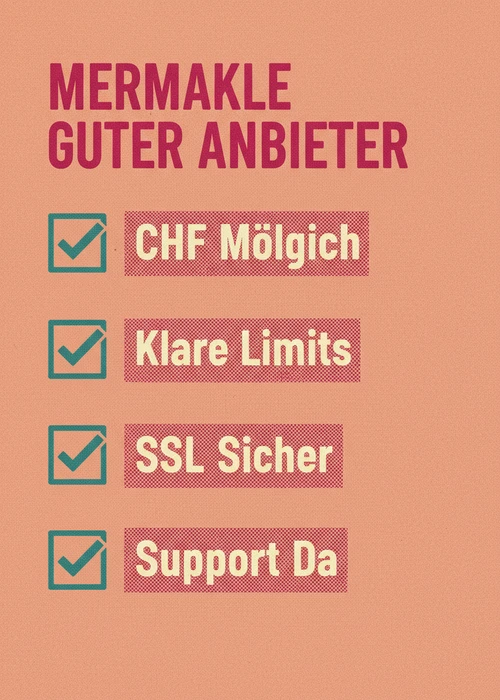 Merkmale guter Casino Handyrechnung Anbieter — CHF möglich, klare Limits, SSL sicher und Support da als Checkliste.