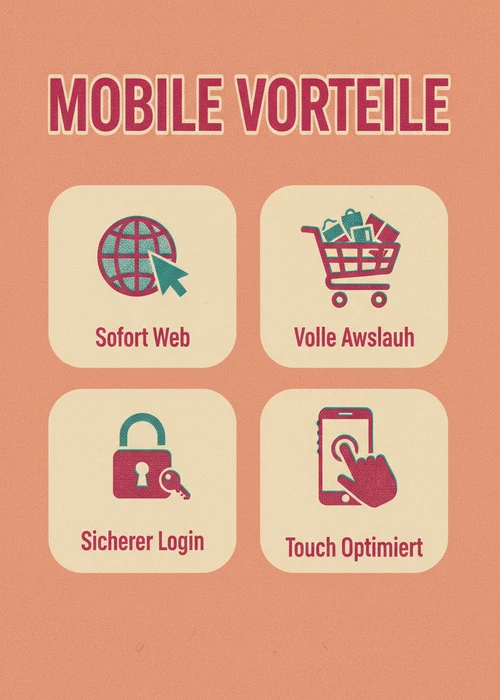 Mobile Vorteile beim Casino Handyrechnung — sofort Web, volle Auswahl, sicherer Login und Touch optimiert als Badges.