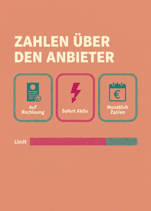 Zahlen über den Anbieter beim Casino Handyrechnung — auf Rechnung, sofort aktiv und monatlich zahlen mit Limit-Meter.
